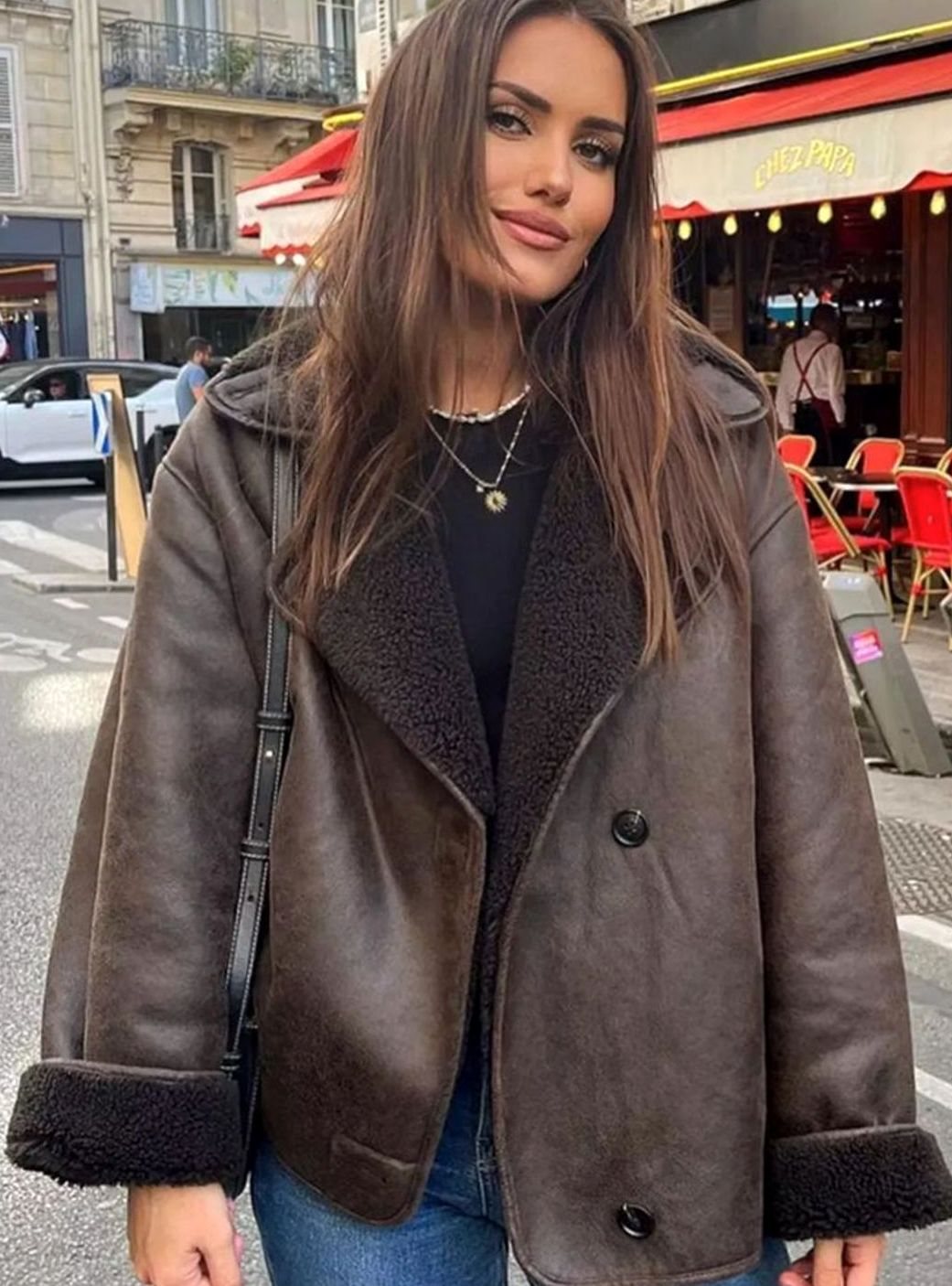 Valerie | Women’s Double-Breasted Faux-Shearling Aviator Jacket