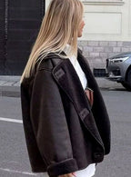 Valerie | Women’s Double-Breasted Faux-Shearling Aviator Jacket