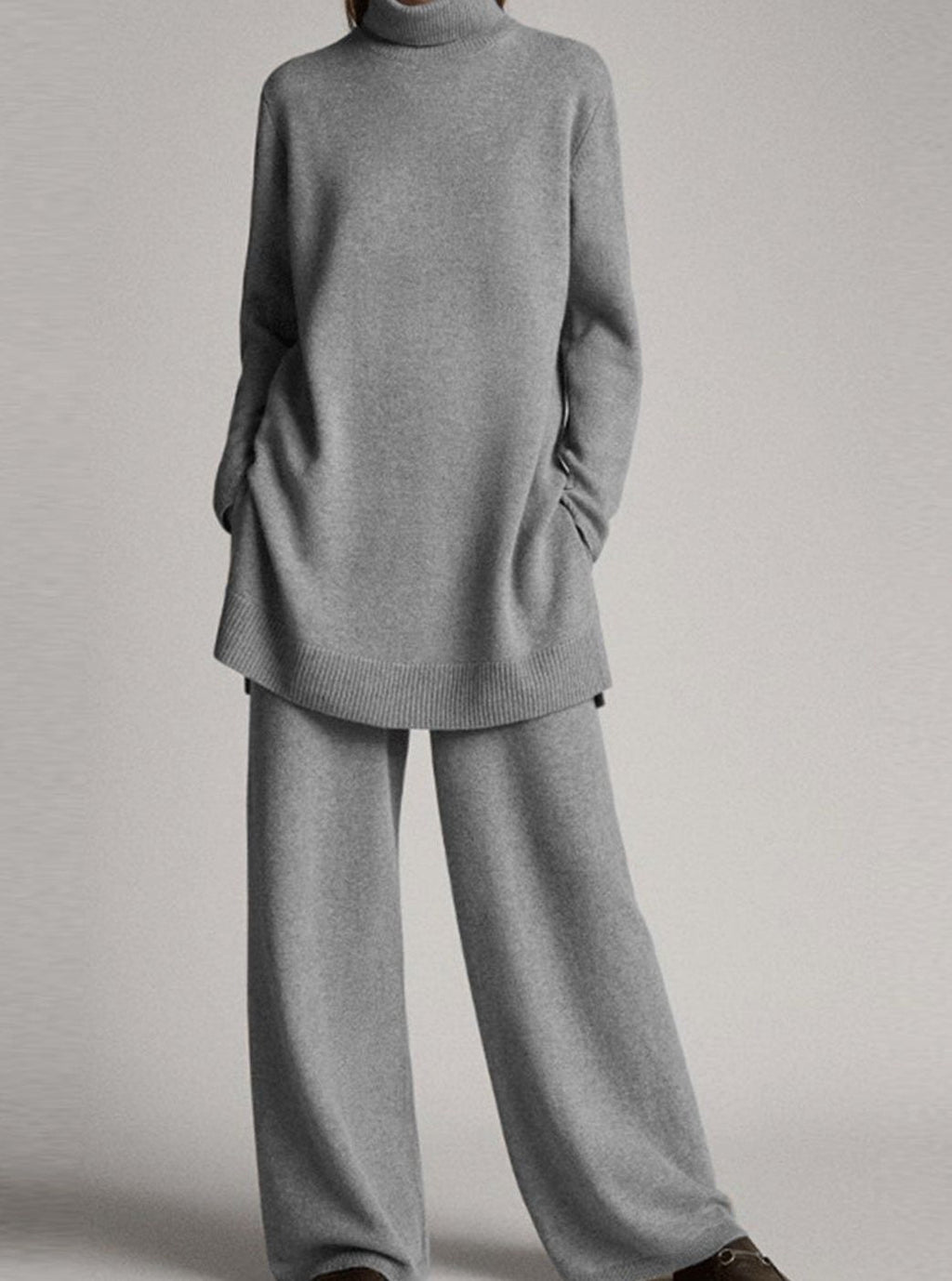 Astrid | Women’s High-Neck Longline Tunic & Wide-Leg Knit Set