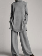 Astrid | Women’s High-Neck Longline Tunic & Wide-Leg Knit Set