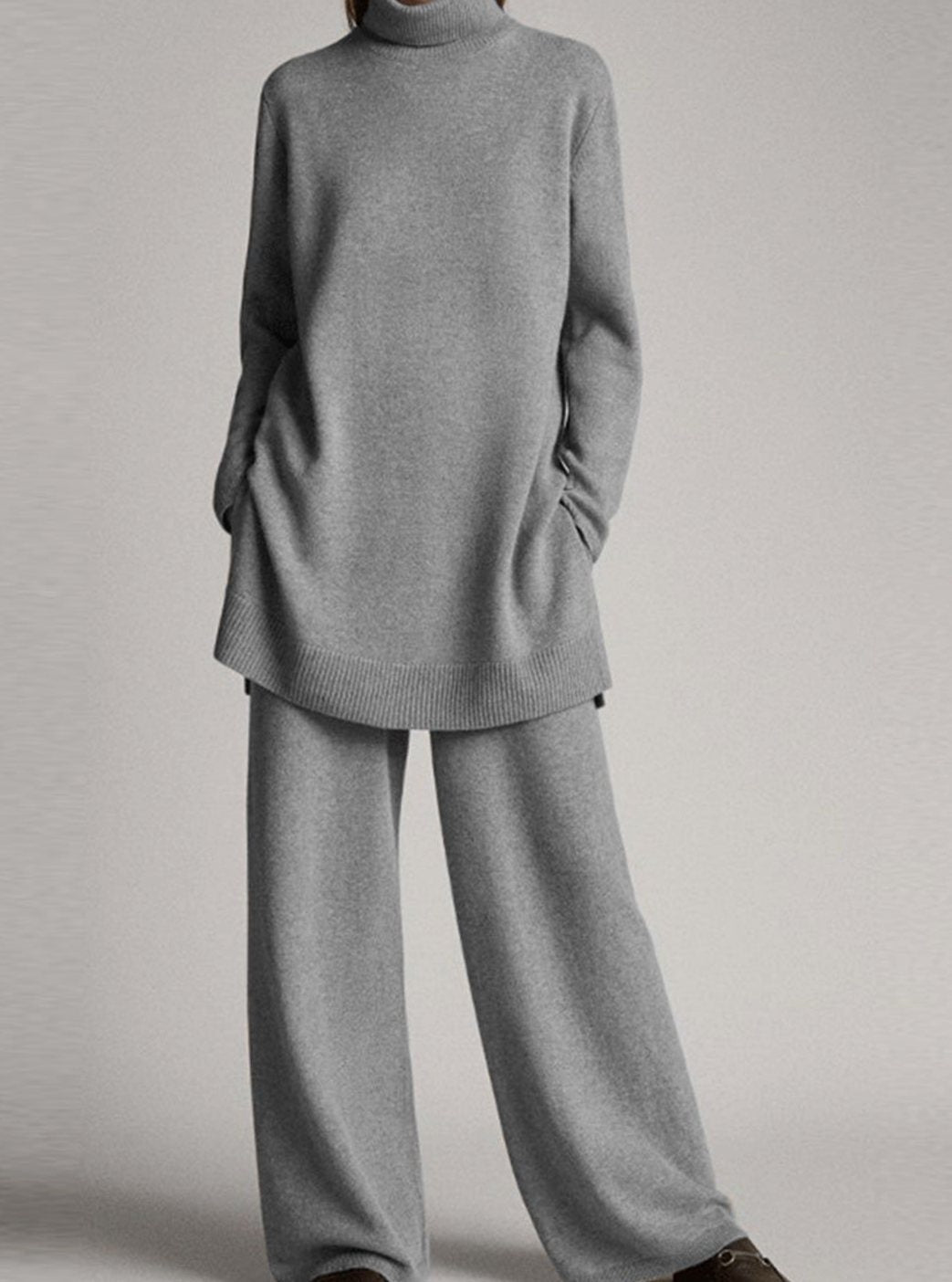 Astrid | Women’s High-Neck Longline Tunic & Wide-Leg Knit Set