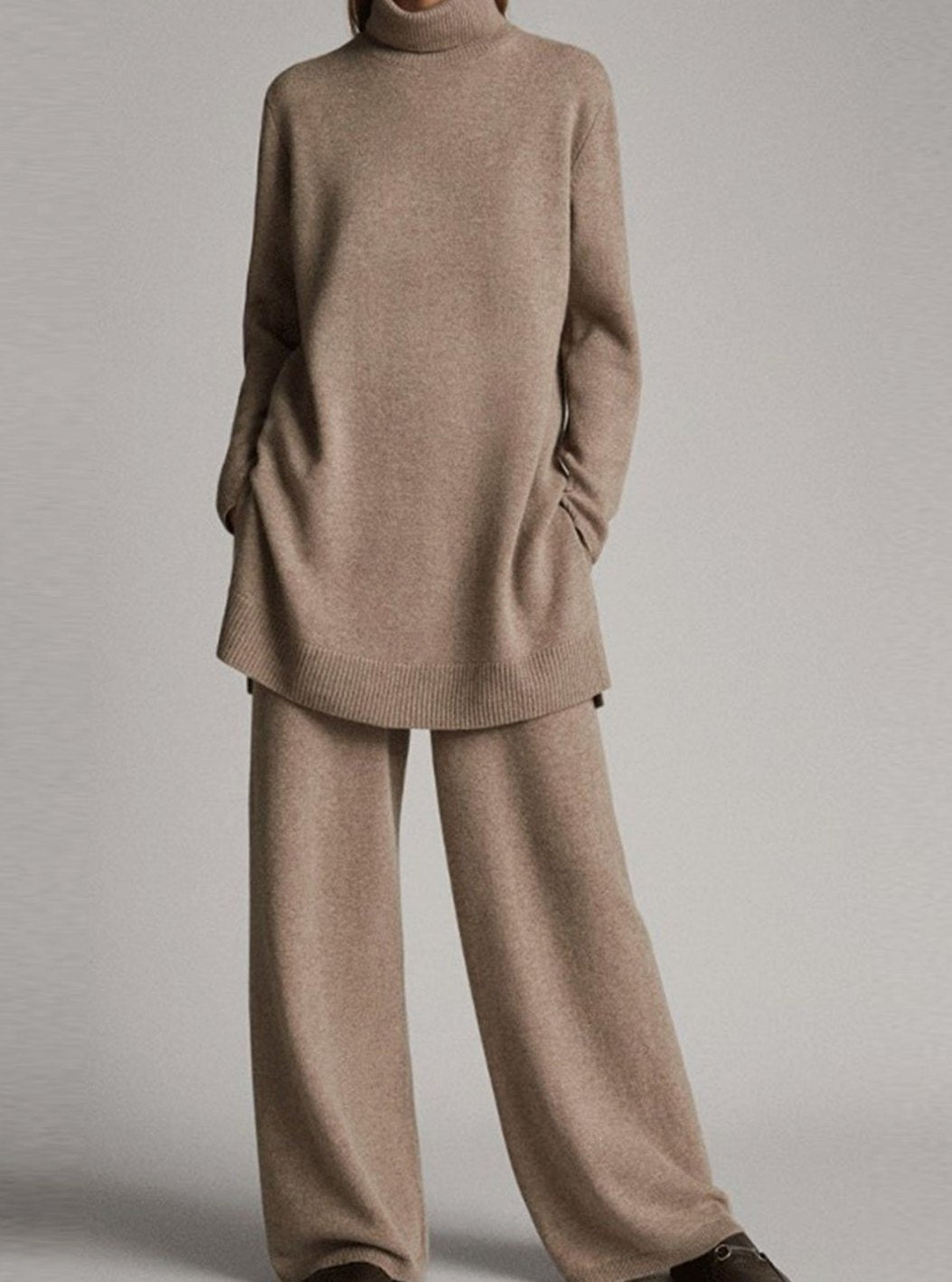 Astrid | Women’s High-Neck Longline Tunic & Wide-Leg Knit Set