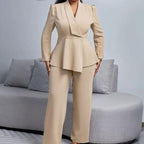 Elena | Women’s Asymmetric Peplum Shawl-Collar Blazer & Trouser Suit Set