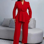 Elena | Women’s Asymmetric Peplum Shawl-Collar Blazer & Trouser Suit Set
