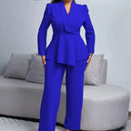 Elena | Women’s Asymmetric Peplum Shawl-Collar Blazer & Trouser Suit Set