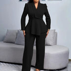 Elena | Women’s Asymmetric Peplum Shawl-Collar Blazer & Trouser Suit Set