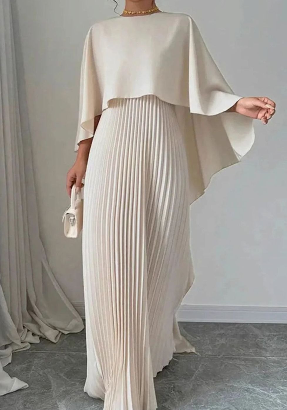 Vivienne | Women’s Cape-Overlay Pleated Maxi Formal Evening Dress