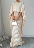 Vivienne | Women’s Cape-Overlay Pleated Maxi Formal Evening Dress