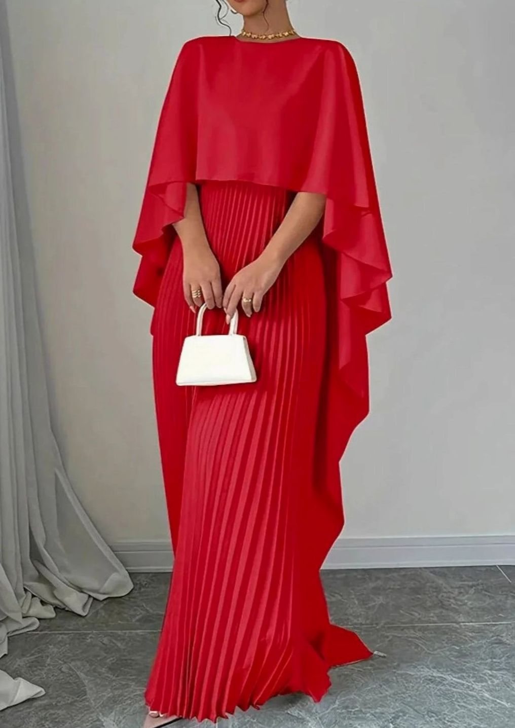 Vivienne | Women’s Cape-Overlay Pleated Maxi Formal Evening Dress