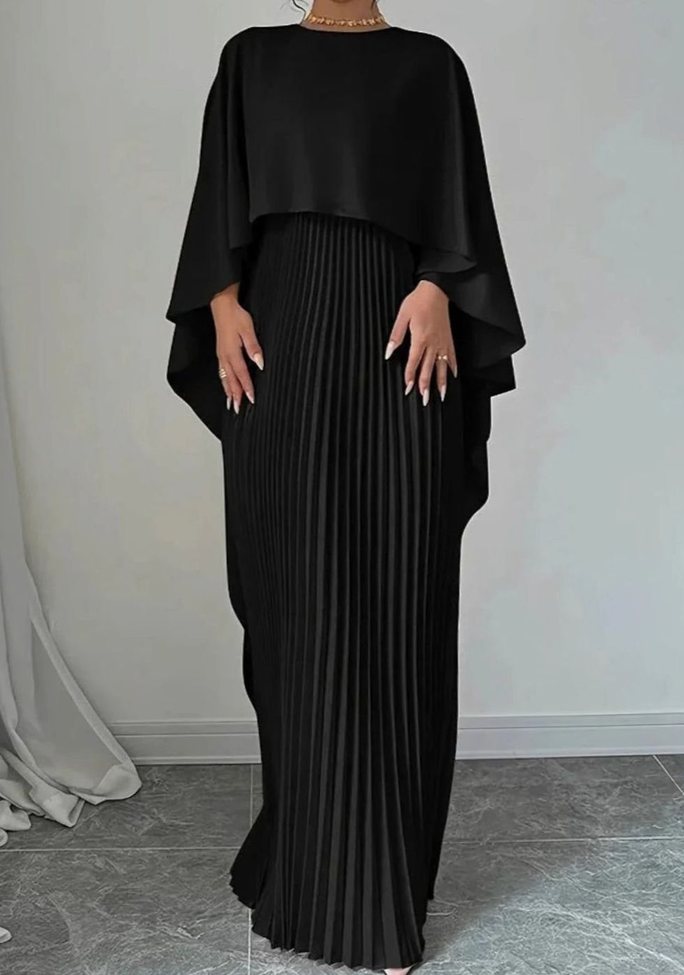 Vivienne | Women’s Cape-Overlay Pleated Maxi Formal Evening Dress
