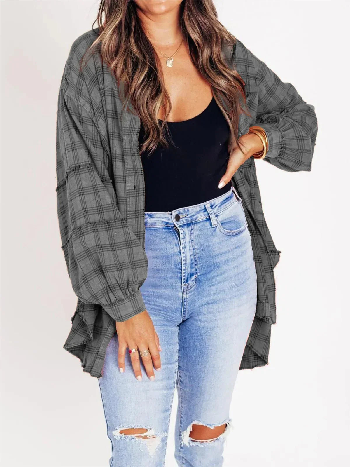 Shirley | Women's Raw Edge Oversized Shirt - Jacket With Pockets