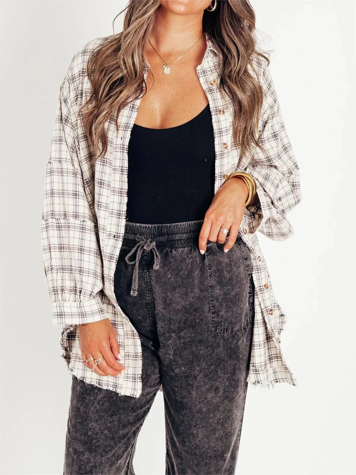 Shirley | Women's Raw Edge Oversized Shirt - Jacket With Pockets