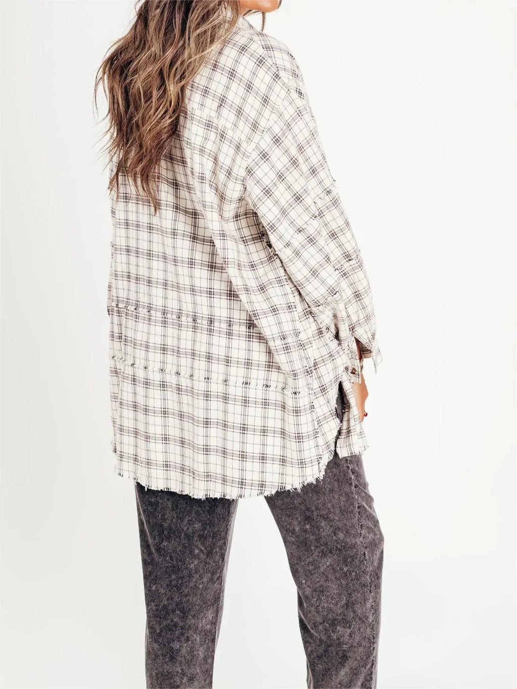 Shirley | Women's Raw Edge Oversized Shirt - Jacket With Pockets
