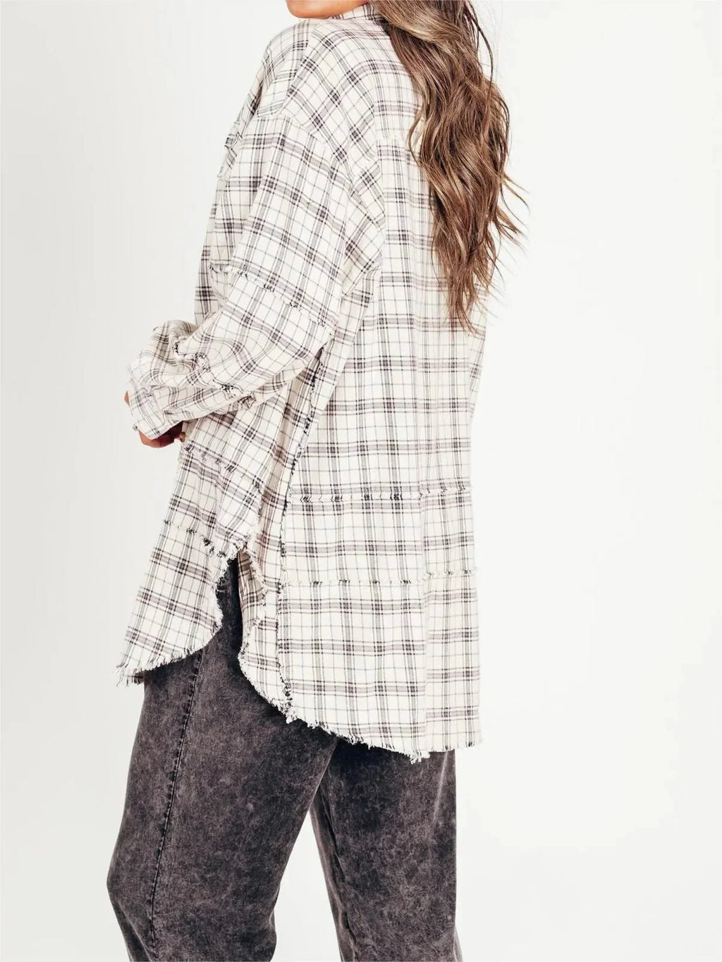 Shirley | Women's Raw Edge Oversized Shirt - Jacket With Pockets