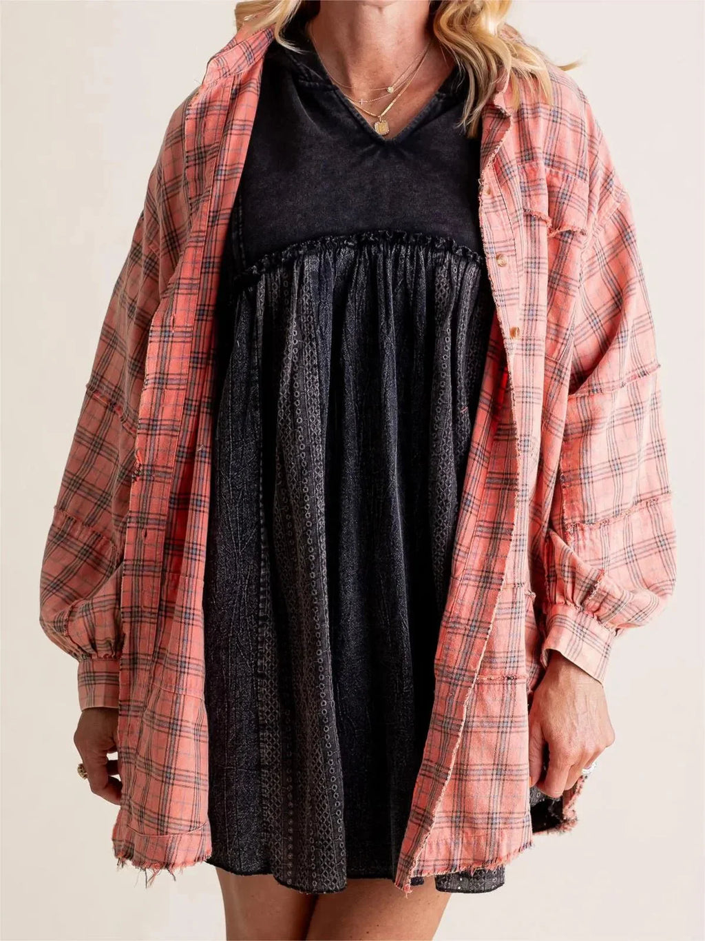 Shirley | Women's Raw Edge Oversized Shirt - Jacket With Pockets