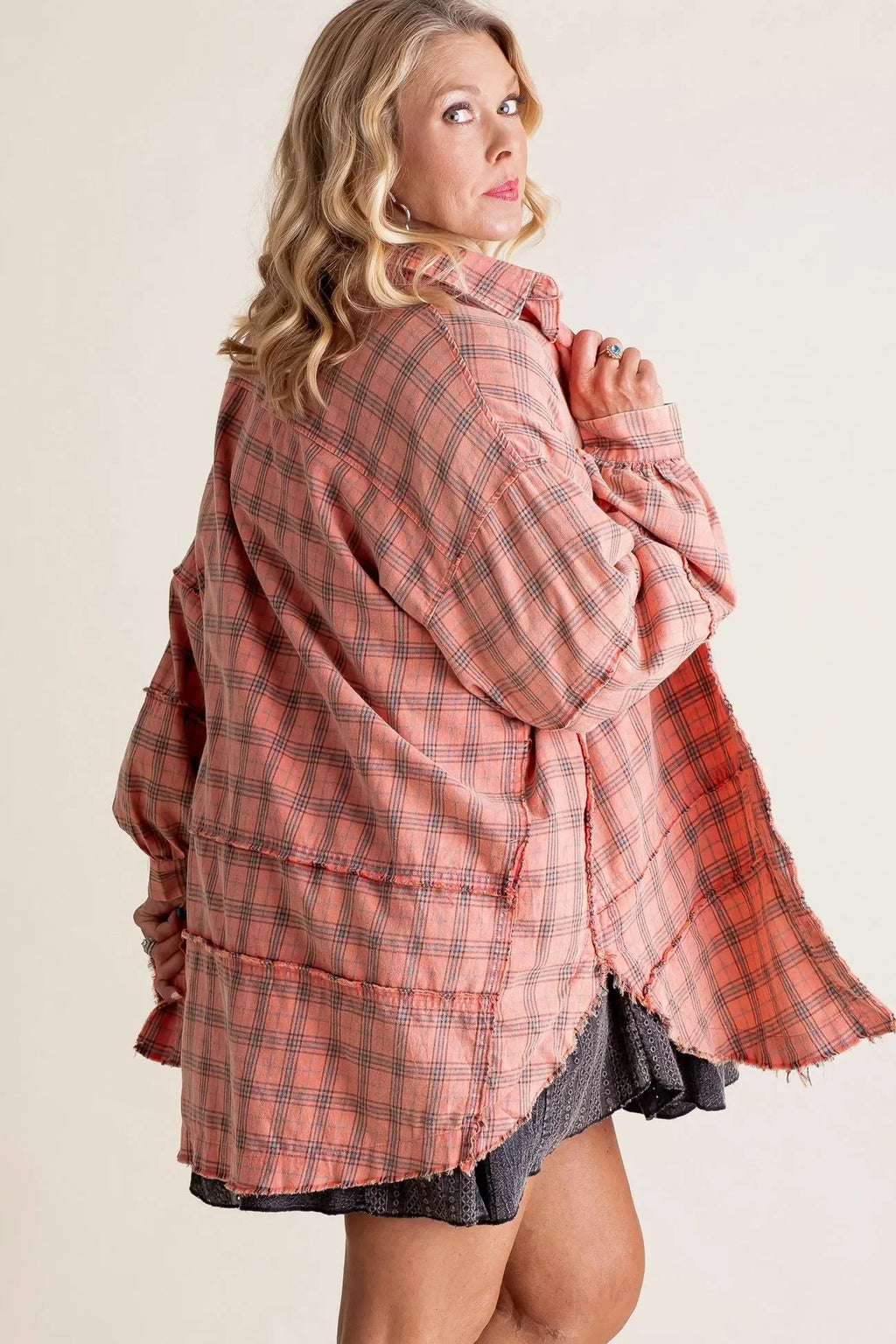 Shirley | Women's Raw Edge Oversized Shirt - Jacket With Pockets