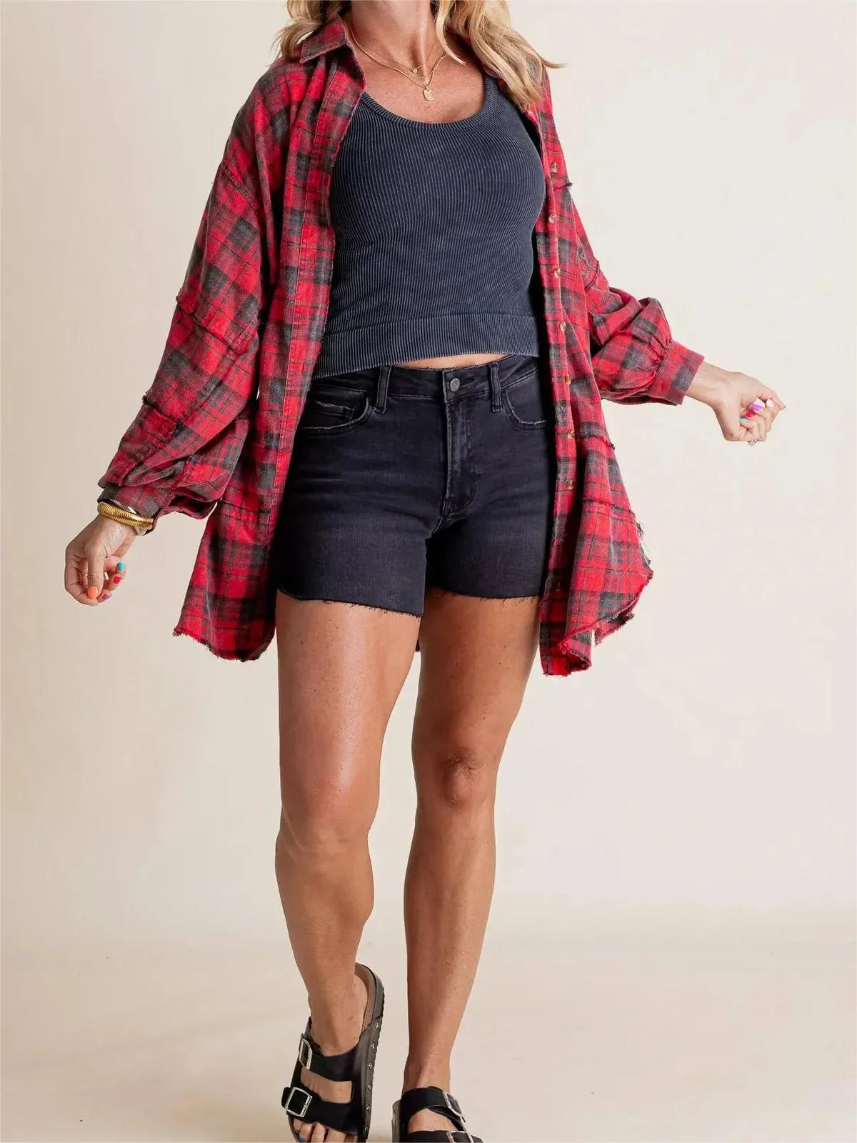 Shirley | Women's Raw Edge Oversized Shirt - Jacket With Pockets