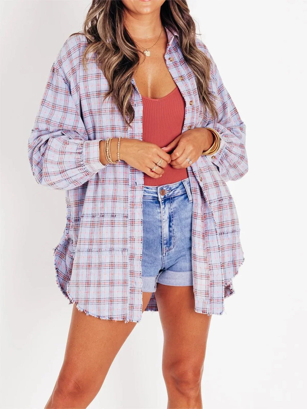 Shirley | Women's Raw Edge Oversized Shirt - Jacket With Pockets