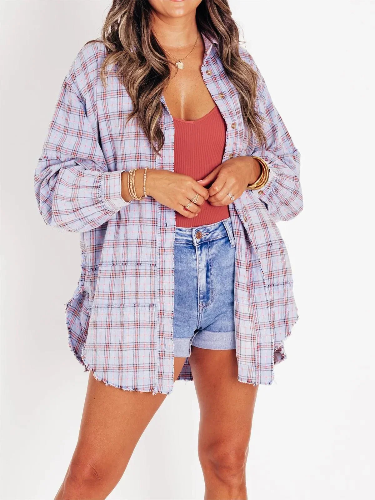Shirley | Women's Raw Edge Oversized Shirt - Jacket With Pockets