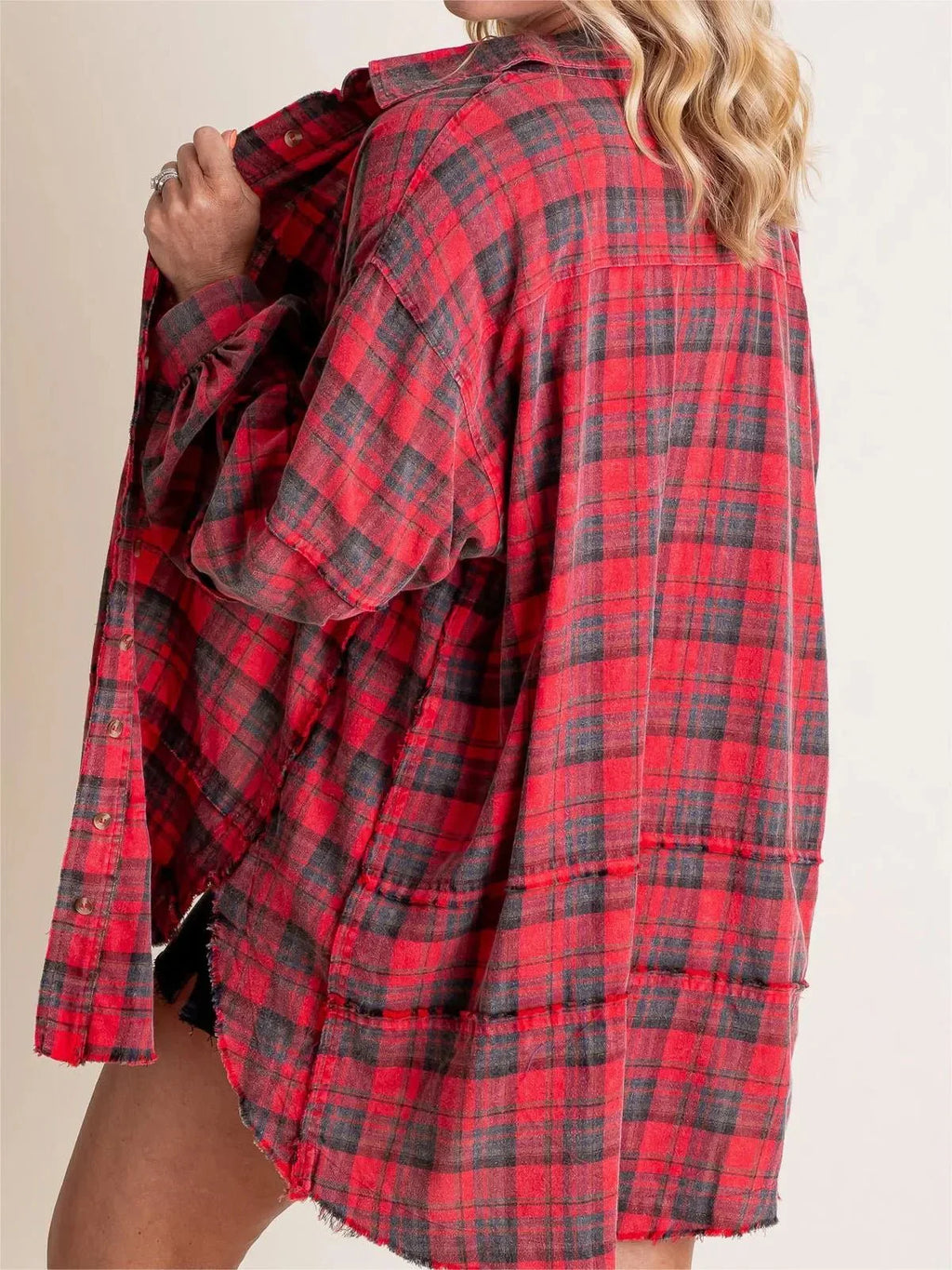 Shirley | Women's Raw Edge Oversized Shirt - Jacket With Pockets