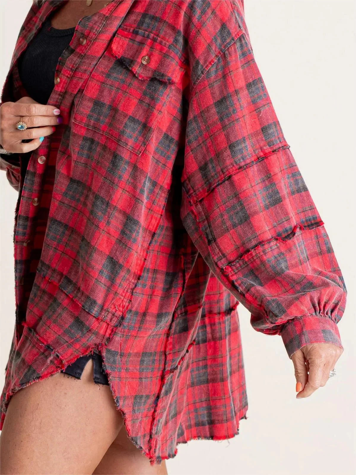Shirley | Women's Raw Edge Oversized Shirt - Jacket With Pockets
