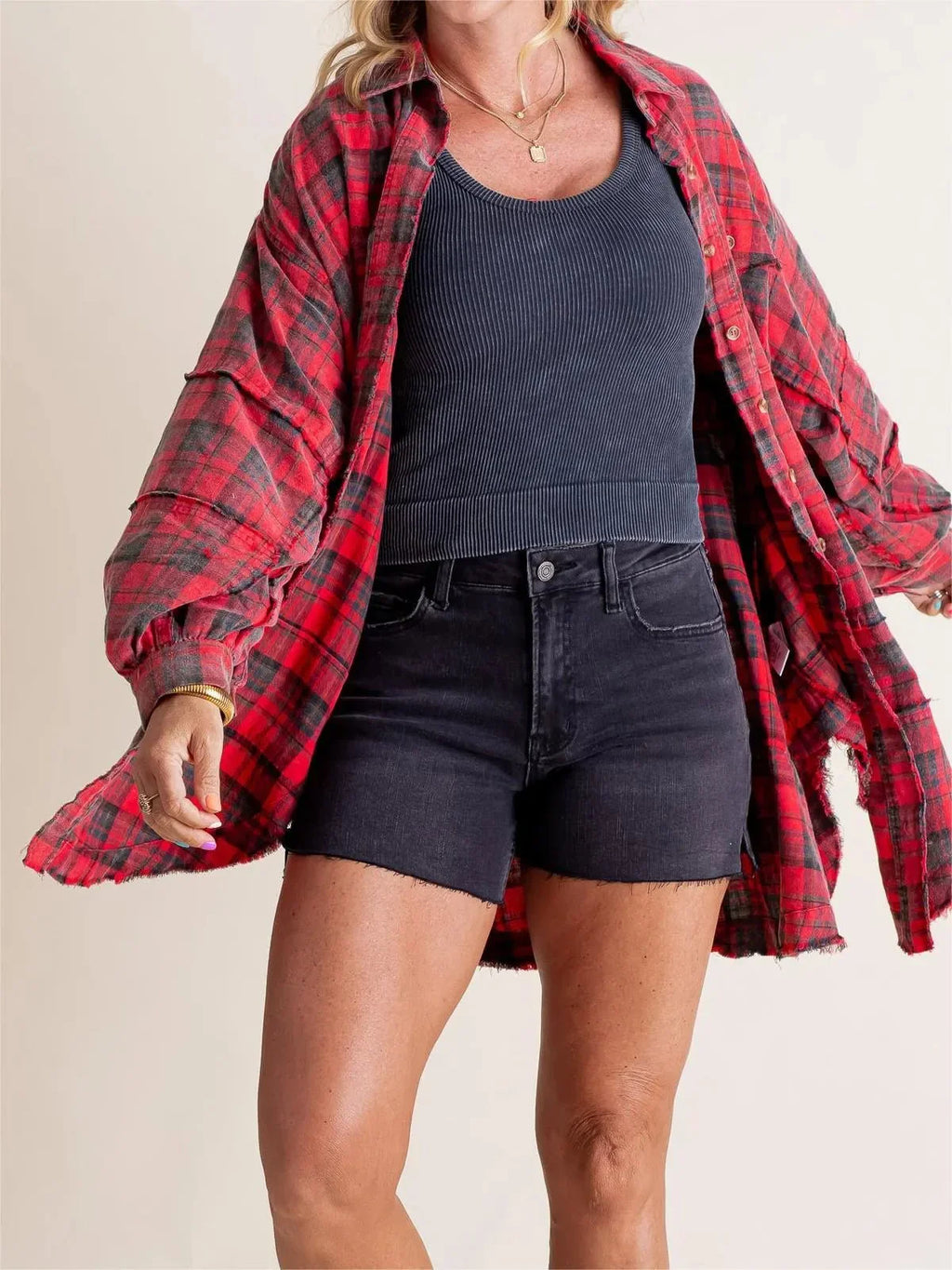 Shirley | Women's Raw Edge Oversized Shirt - Jacket With Pockets