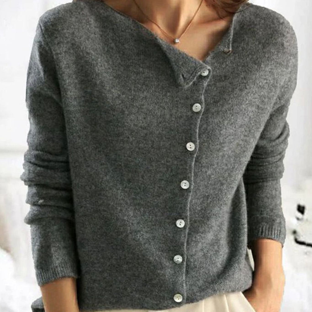 Colette | Women’s Asymmetrical Button Fine-Knit Sweater