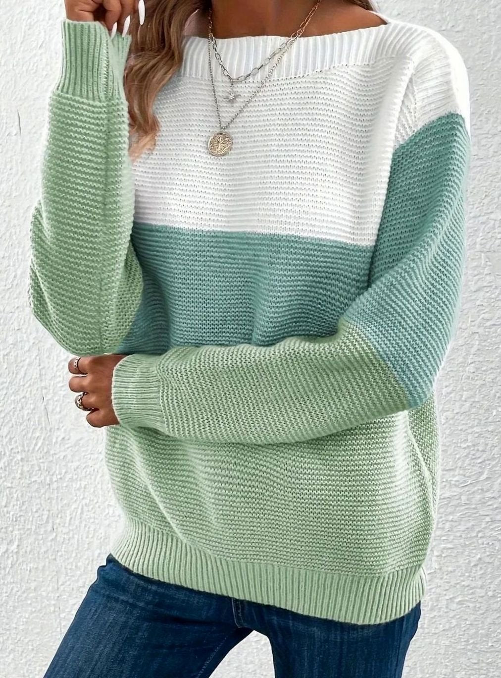 Maya | Women’s Color-Block Ribbed Drop-Shoulder Sweater