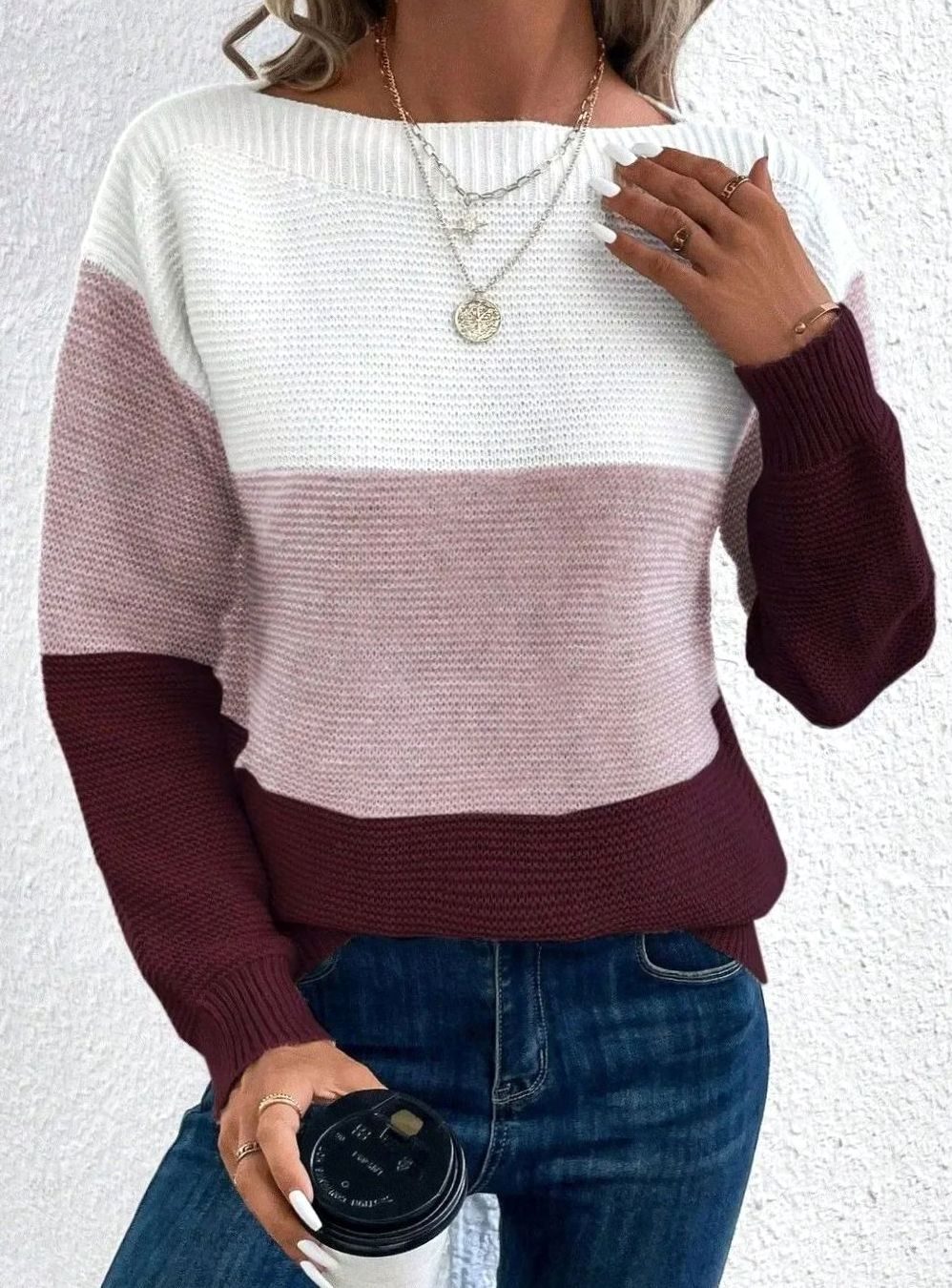 Maya | Women’s Color-Block Ribbed Drop-Shoulder Sweater