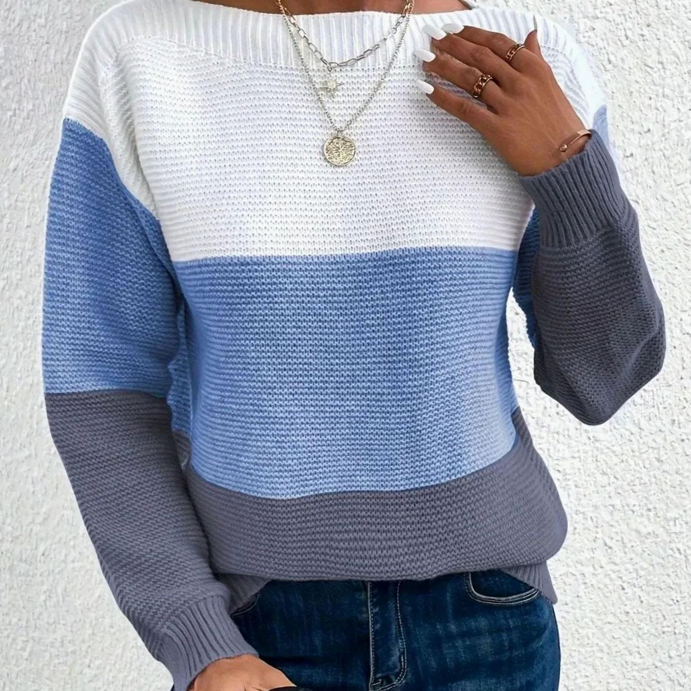 Maya | Women’s Color-Block Ribbed Drop-Shoulder Sweater