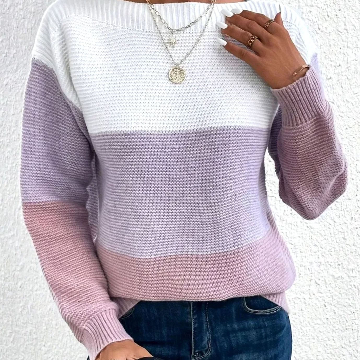 Maya | Women’s Color-Block Ribbed Drop-Shoulder Sweater