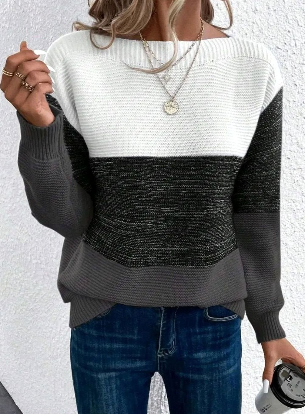 Maya | Women’s Color-Block Ribbed Drop-Shoulder Sweater