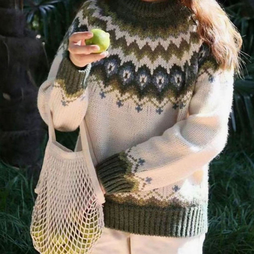 Maya | Women’s Fair-Isle Geometric Yoke Crewneck Sweater