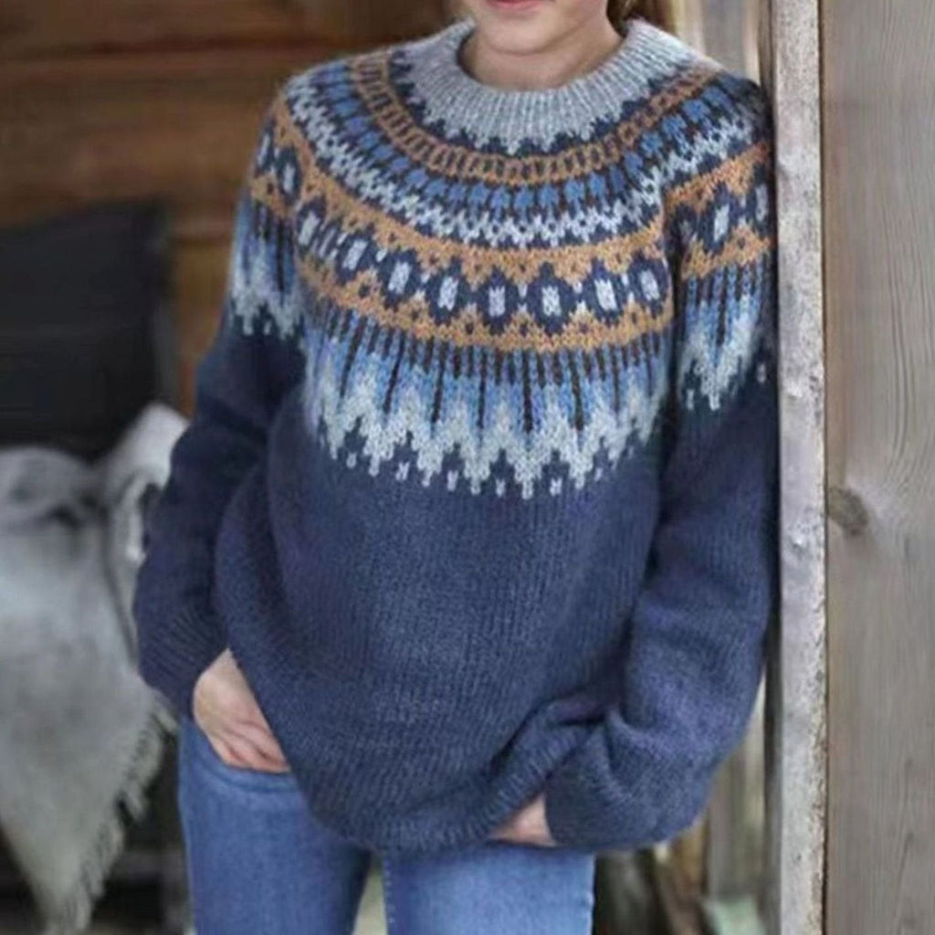 Maya | Women’s Fair-Isle Geometric Yoke Crewneck Sweater