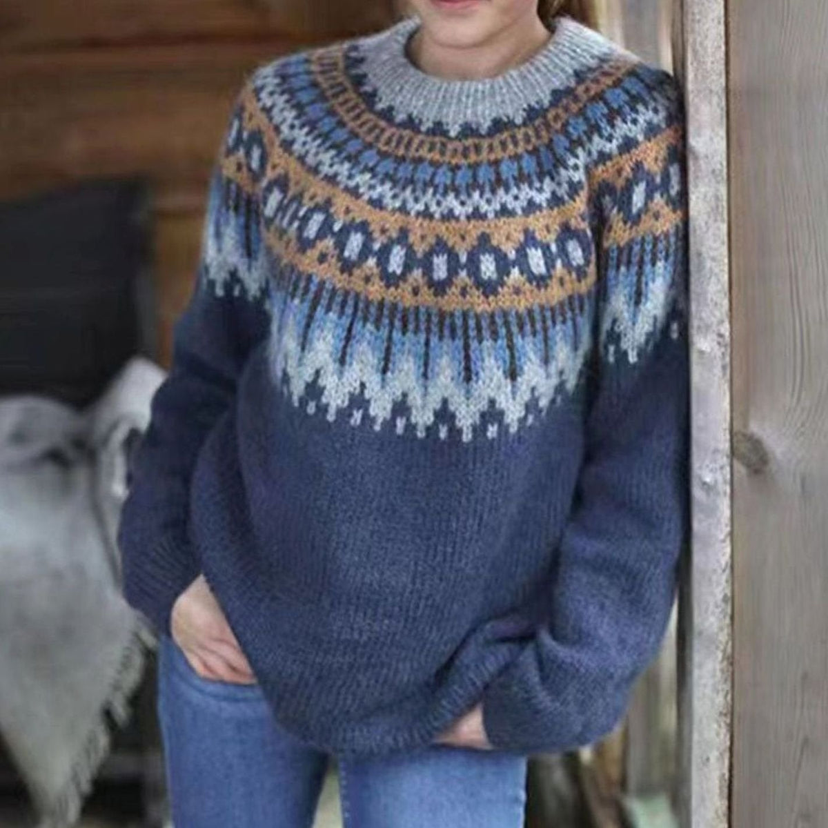 Maya | Women’s Fair-Isle Geometric Yoke Crewneck Sweater