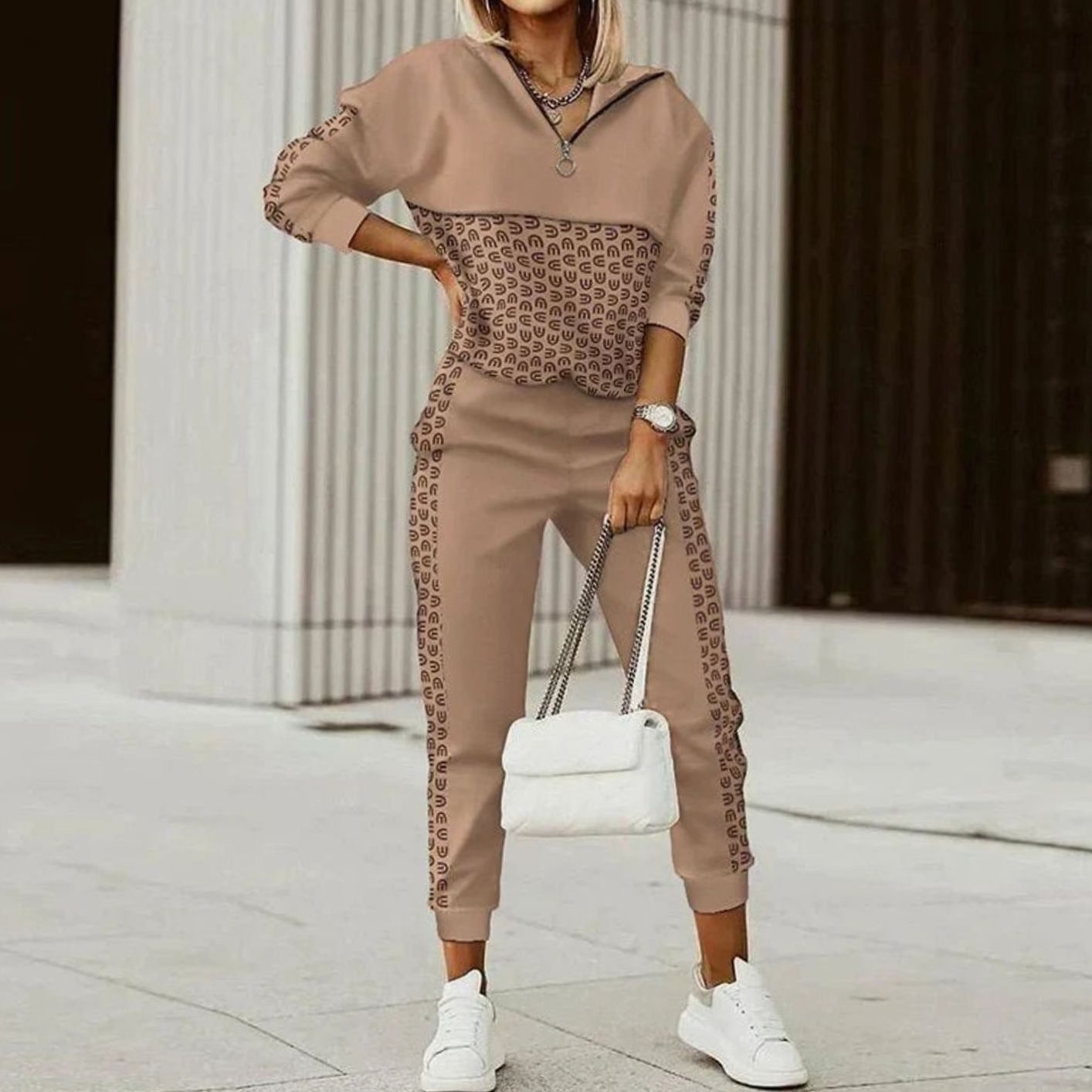 Chloe | Women’s Half-Zip Pattern-Block Pullover & Jogger Set