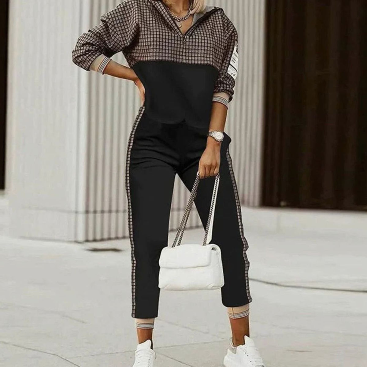 Chloe | Women’s Half-Zip Pattern-Block Pullover & Jogger Set