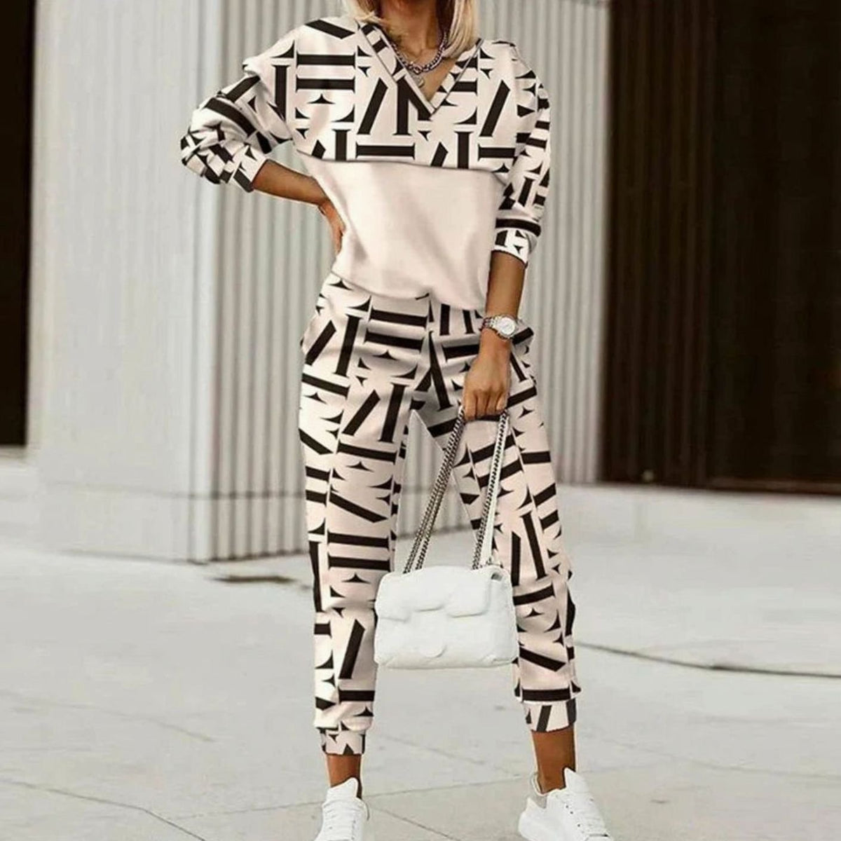 Chloe | Women’s Half-Zip Pattern-Block Pullover & Jogger Set