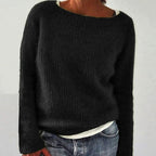 Isla | Women’s Boat-Neck Fuzzy Brushed-Knit Pullover Sweater