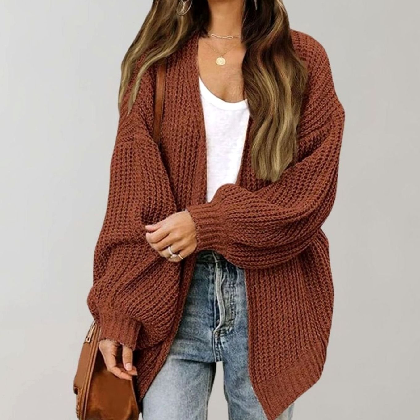 Nora | Women’s Open-Front Chunky Ribbed Balloon-Sleeve Cardigan
