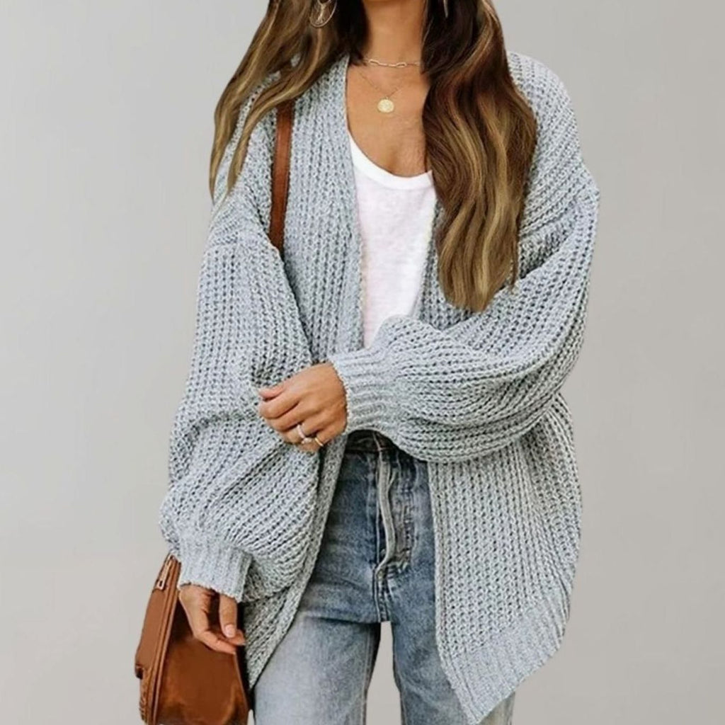 Nora | Women’s Open-Front Chunky Ribbed Balloon-Sleeve Cardigan