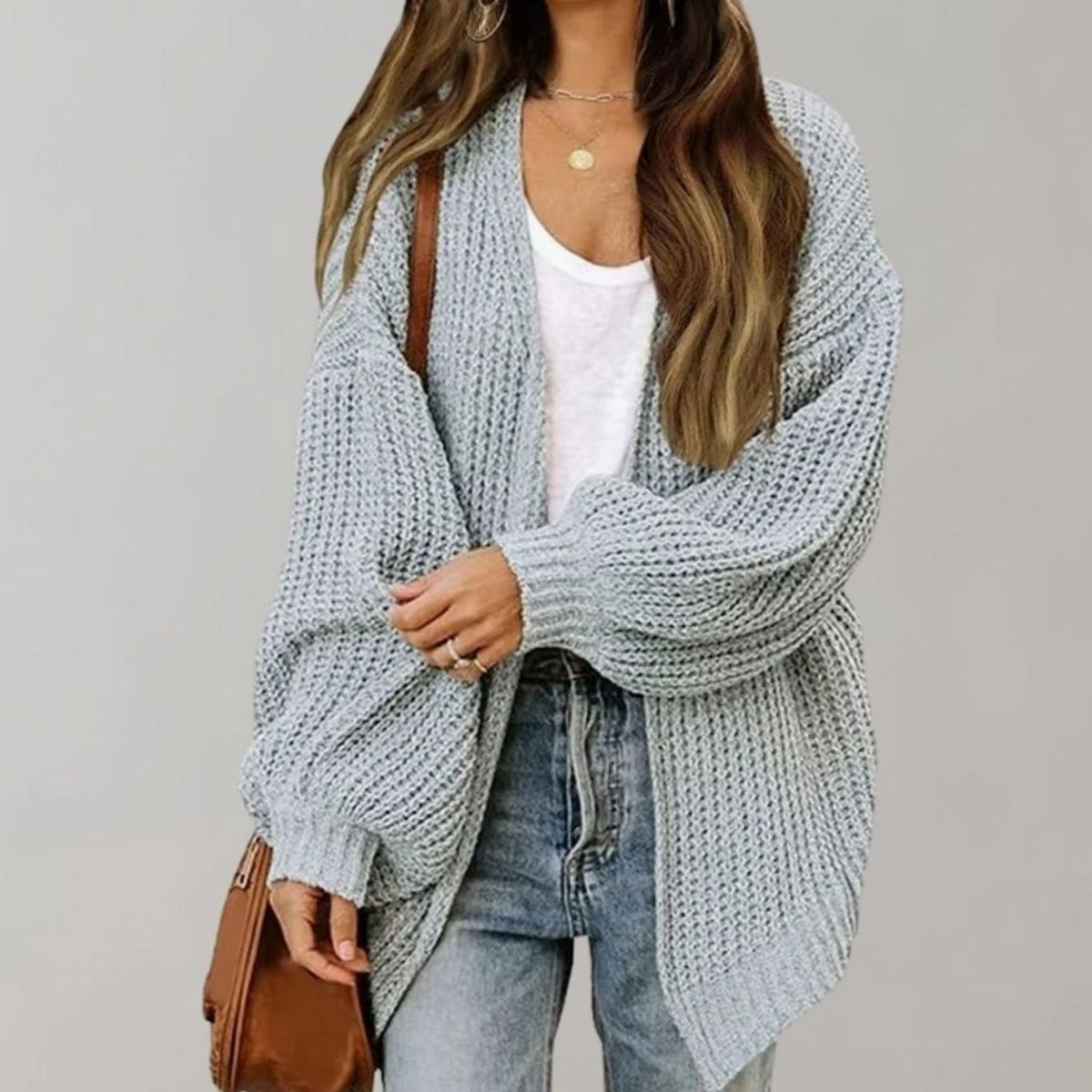Nora | Women’s Open-Front Chunky Ribbed Balloon-Sleeve Cardigan