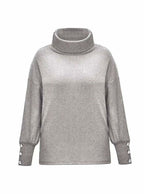 Vivienne | Women’s Cowl-Neck Button-Cuff Ribbed Knit Sweater