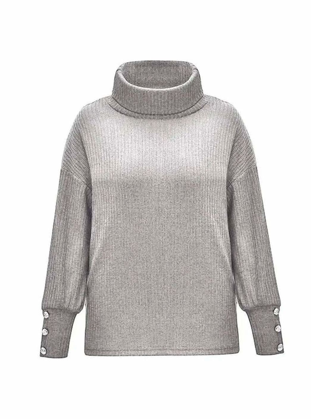 Vivienne | Women’s Cowl-Neck Button-Cuff Ribbed Knit Sweater