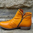 Mira | Women’s Ruched Leather Asymmetric-Zip Ankle Booties