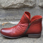 Mira | Women’s Ruched Leather Asymmetric-Zip Ankle Booties