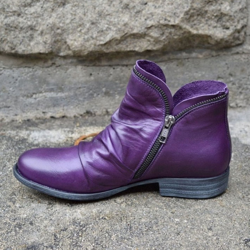 Mira | Women’s Ruched Leather Asymmetric-Zip Ankle Booties