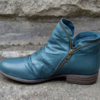 Mira | Women’s Ruched Leather Asymmetric-Zip Ankle Booties