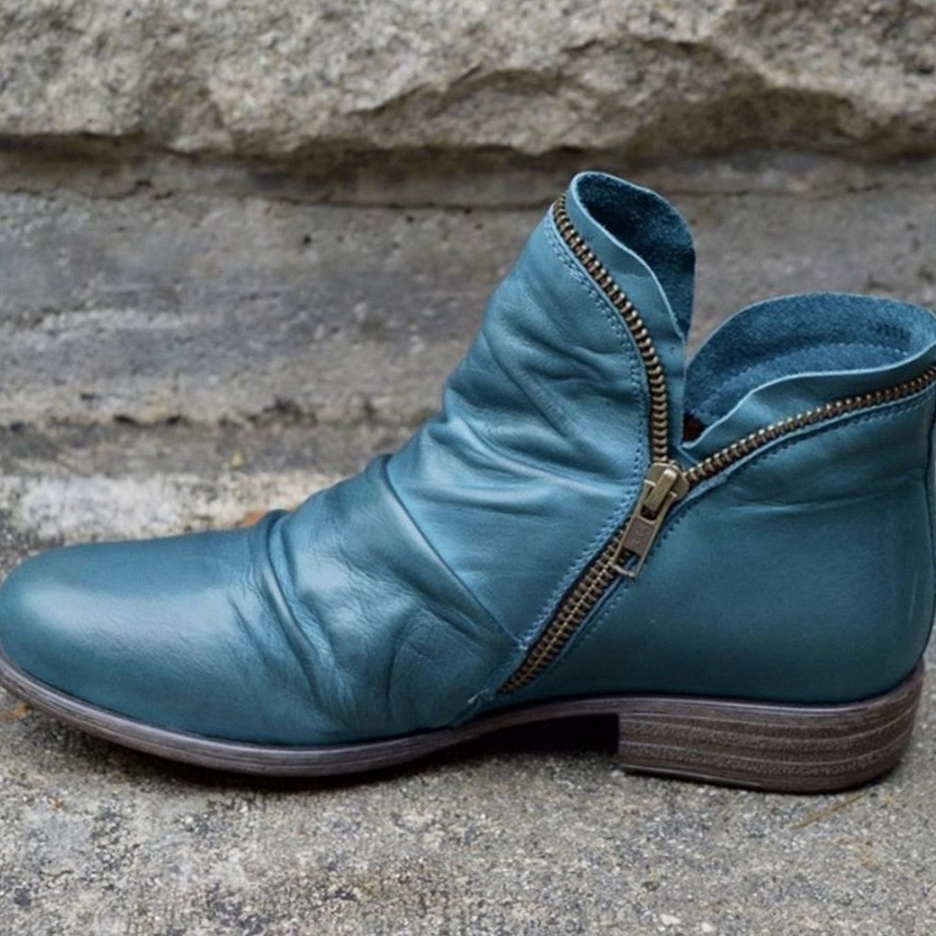 Mira | Women’s Ruched Leather Asymmetric-Zip Ankle Booties