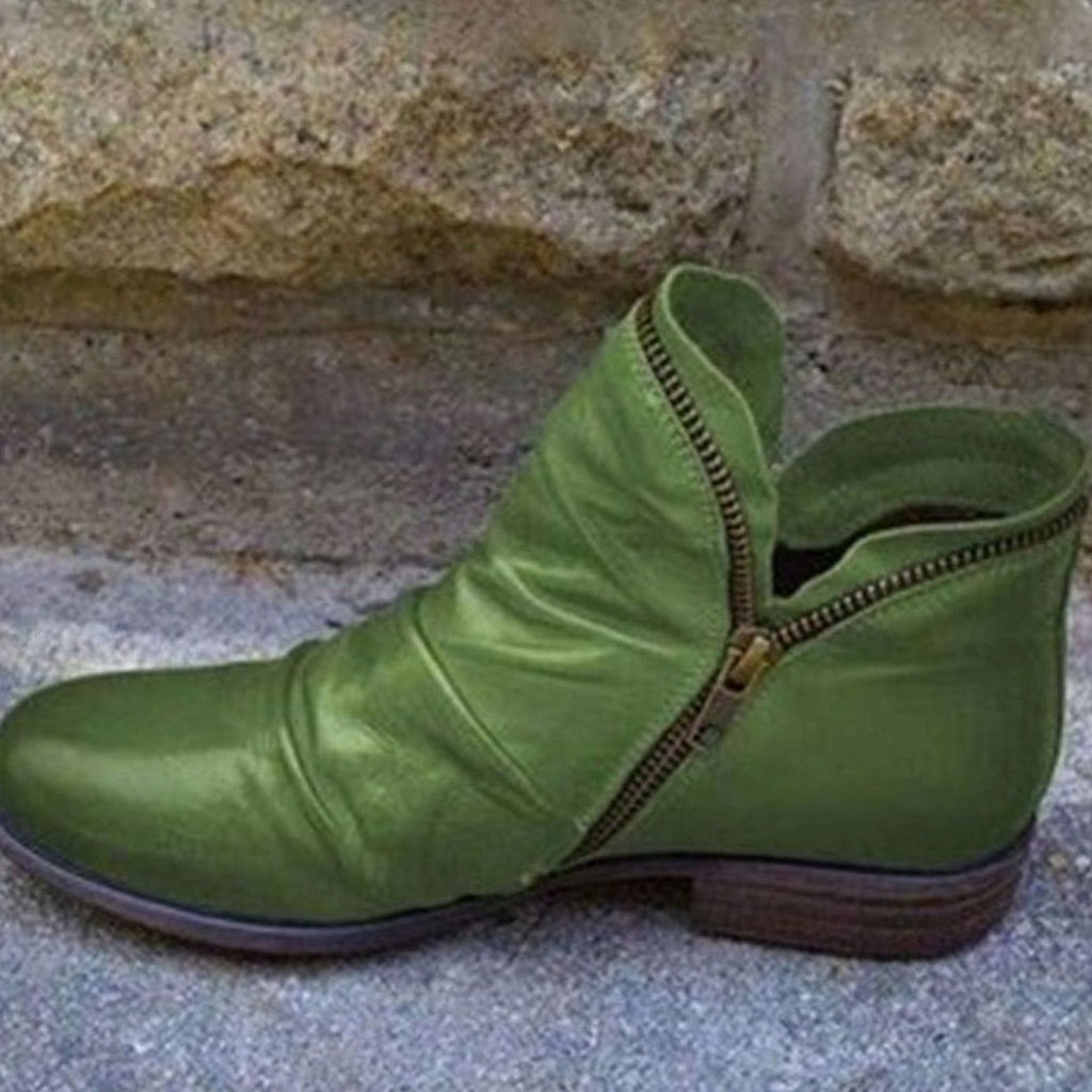 Mira | Women’s Ruched Leather Asymmetric-Zip Ankle Booties